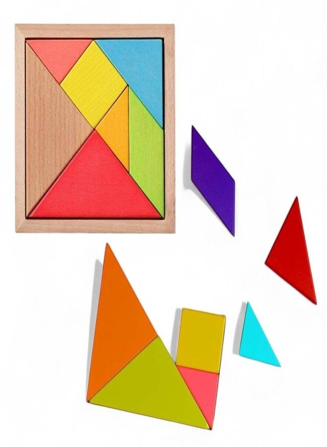 SARASI Wooden Tangram Puzzle Game for Kids, Colorful Shape Brain Toy, Educational Logic Puzzle, Square Wooden Frame with Geometric Pieces, Problem Solving Activity for Ages 8 Years and Up - Image 2